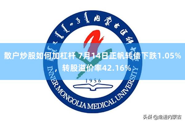 散户炒股如何加杠杆 7月14日正帆转债下跌1.05%，转股溢价率42.16%